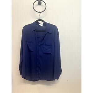 Express The Portofino Shirt Slim Fit Women’s XL Navy Blue Button-Up Blouse